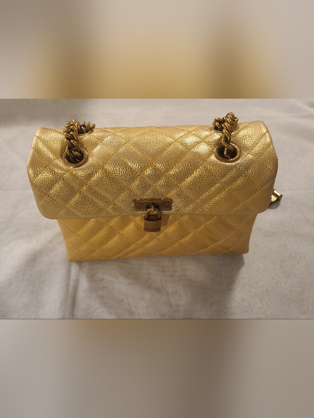 Authentic Kurt Geiger "the Brixton" Metallic Gold Quilted Leather Shoulder Bag - Picture 3 of 13